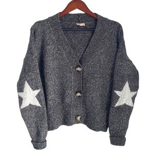 NWT Hem & Thread Boho Star Elbows V Neck Button Down Knit Sweater Cardigan